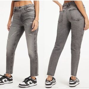 Good American The Weekender Gray Wash High Rise Slim Straight Fray Raw Hem NWT 2